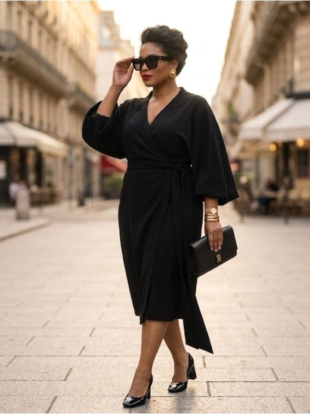 H by Halston Black Wrap Midi Dress